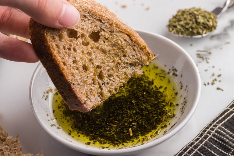 sourdough bread, dipping spices, olive oil